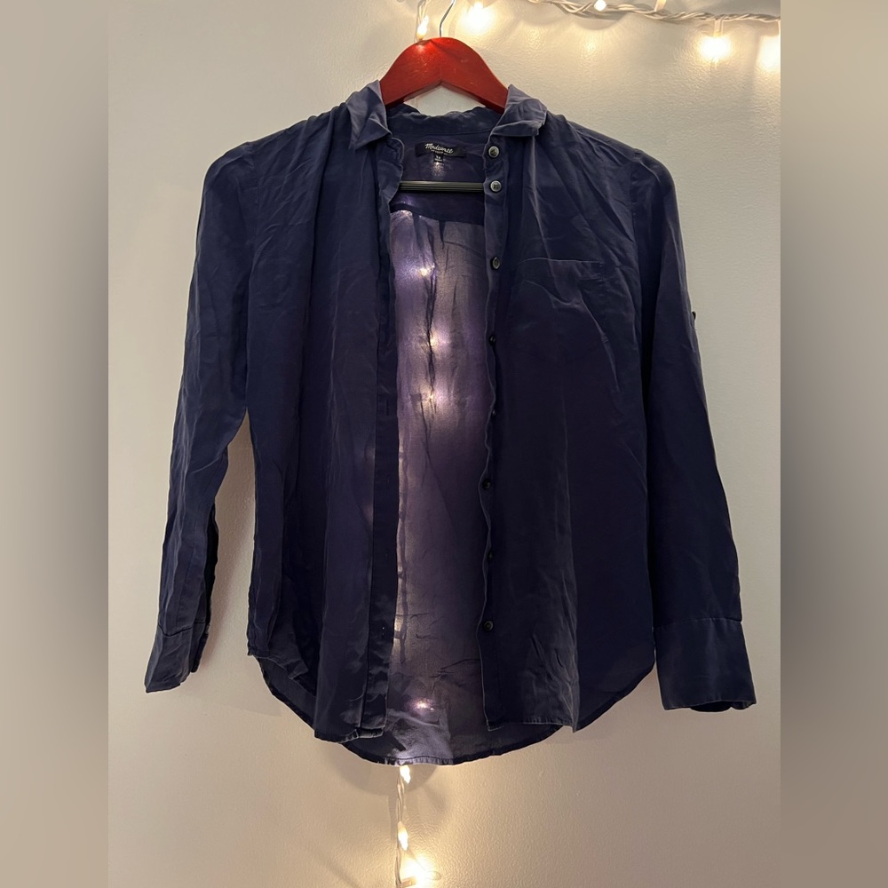 100% silk Madewell navy long sleeve button up